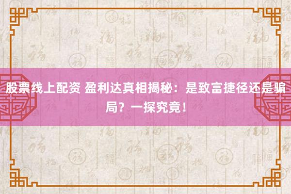 股票线上配资 盈利达真相揭秘：是致富捷径还是骗局？一探究竟！