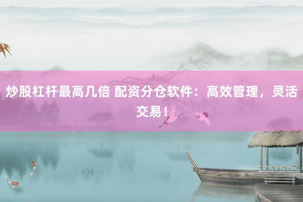 炒股杠杆最高几倍 配资分仓软件：高效管理，灵活交易！