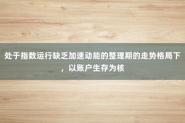 处于指数运行缺乏加速动能的整理期的走势格局下，以账户生存为核