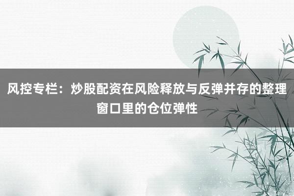 风控专栏：炒股配资在风险释放与反弹并存的整理窗口里的仓位弹性