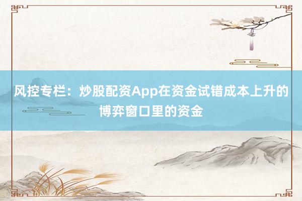 风控专栏：炒股配资App在资金试错成本上升的博弈窗口里的资金
